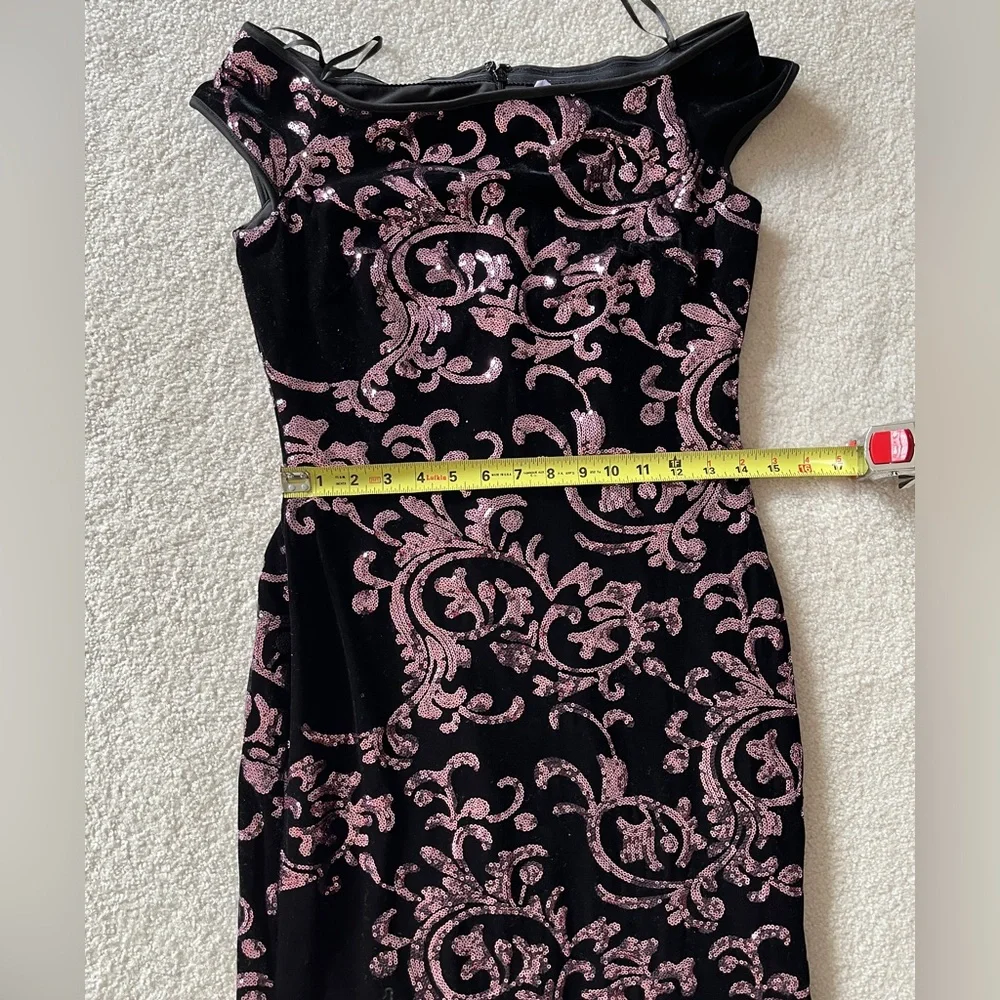 Eliza J. Black π Velvet & Pink Sequin Sleeveless Gown Formal Maxi Dress Sz 6 - Picture 8 of 14